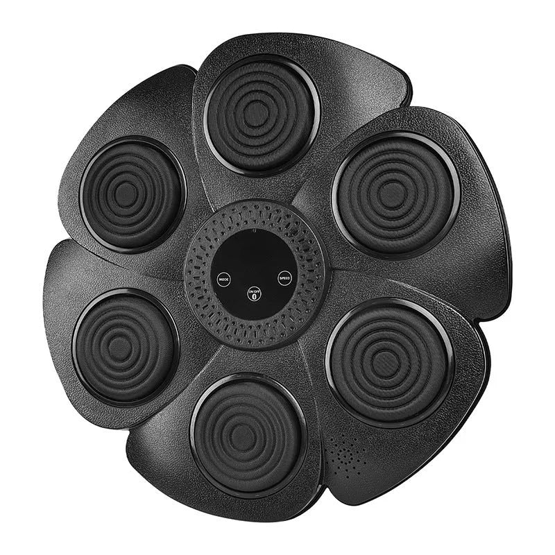 Black plastic smart boxing wall target with LED lights and included half-finger gloves.