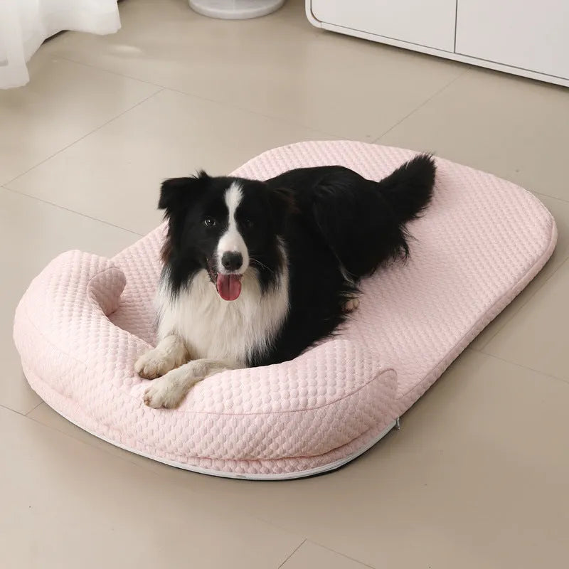Summer pet cooling mat in blue with breathable cloth surface and ice peas filling for dog cooling relief