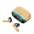 Wireless sports in-ear Bluetooth headphones with wood grain finish and Type-C charging