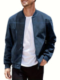 Men's casual plus size suede-effect zip jacket in Army Green colour on a hanger.