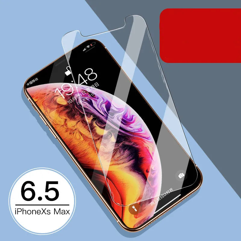 iPhone 11 Pro Max tempered glass screen protector with rear film and front film options.