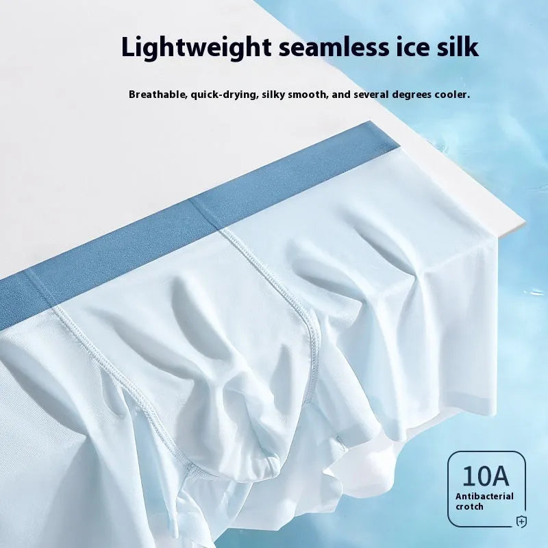 Men's ice silk shorts with graphene antibacterial technology in bean green colour showing seamless construction
