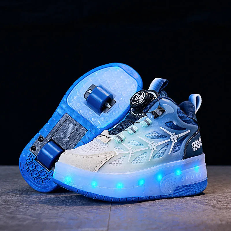 Children's adjustable roller skating shoes with striped pattern in black, blue or pink colours