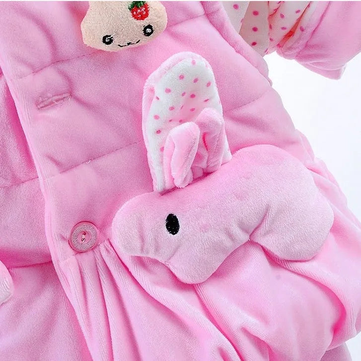 Baby girl's pink autumn winter three-piece flannel clothing set with jacket, trousers, and vest