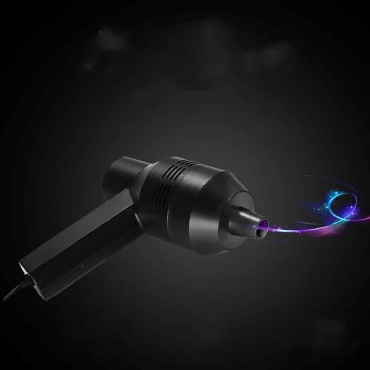 Black desktop mini vacuum cleaner with USB cable for computer keyboard dust removal