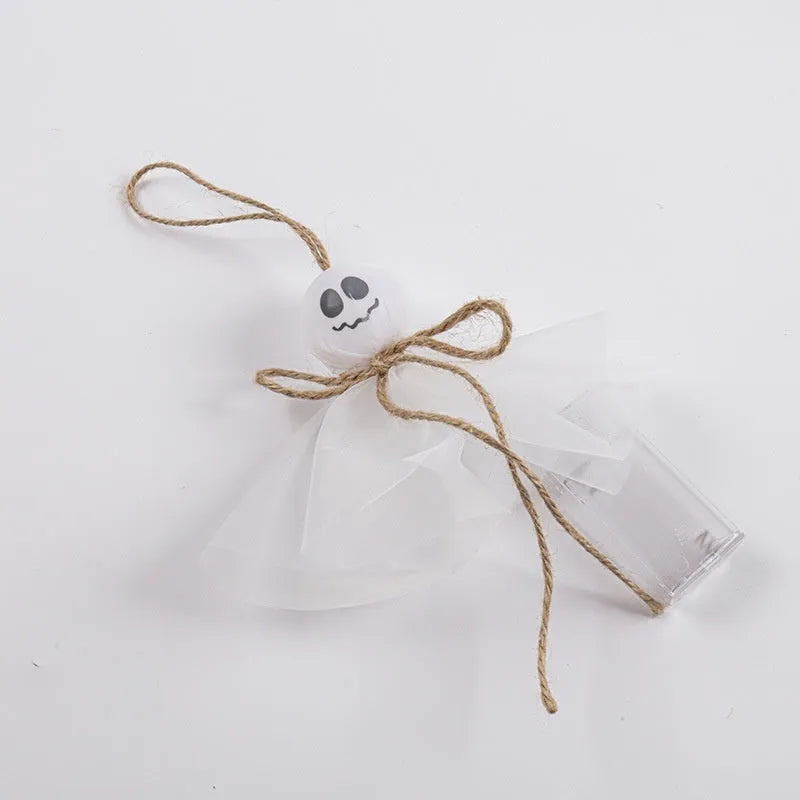 Halloween ghost LED lighting chain with PVC shell and battery box showing coloured ghost designs