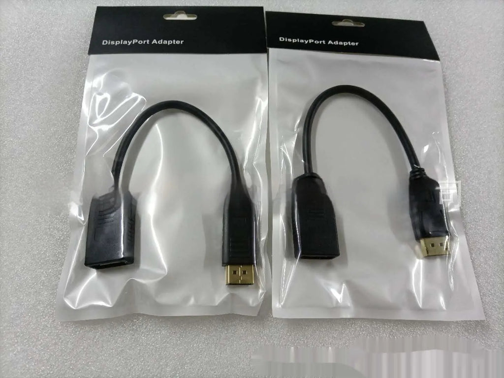 Black DisplayPort DP male to female extension cable with rotating connector, approximately 10cm length