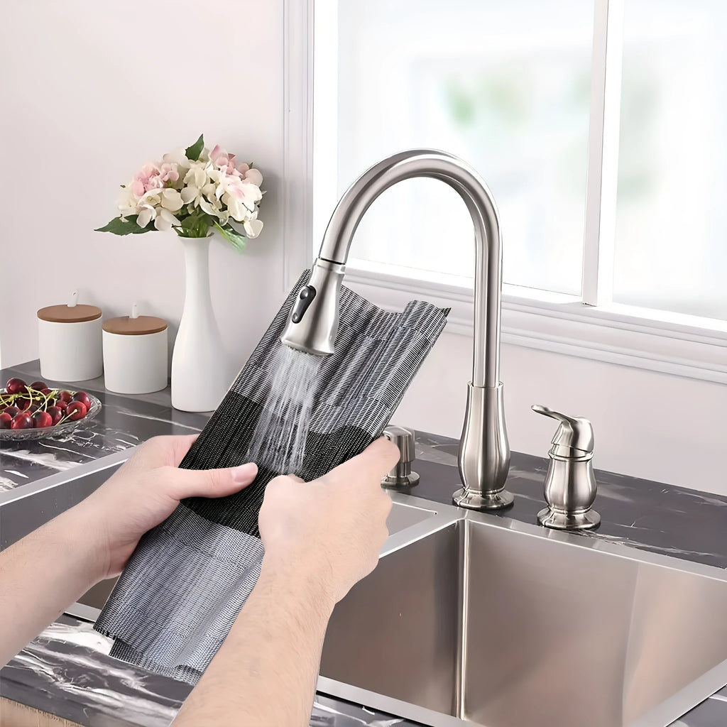 Modern PVC non-slip dish mat for kitchen counter in gradient bamboo grey colour.