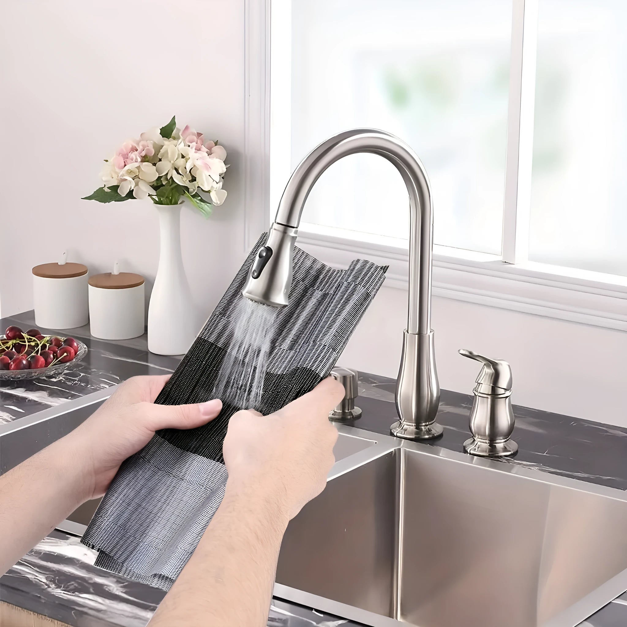 Modern PVC non-slip dish mat for kitchen counter in gradient bamboo grey colour.