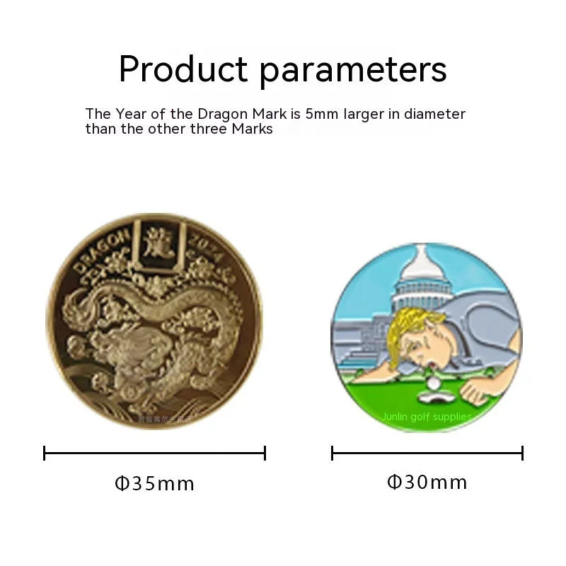 Zinc alloy golf hat clip with engraved personalised metal patterns including Dragon Year motif