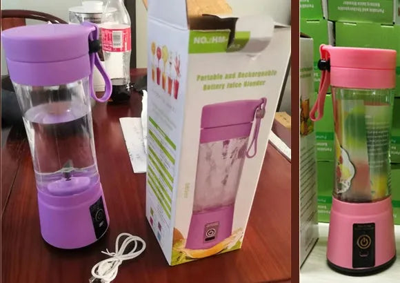 Portable USB rechargeable blender with pink plastic cup and six-blade design