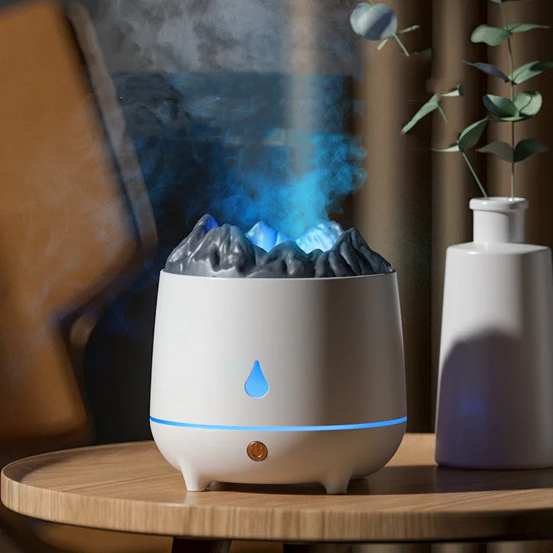 Black volcano-shaped ultrasonic humidifier and aromatherapy diffuser with USB cable