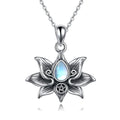 Sterling silver moonstone teardrop lotus flower pendant necklace on 18-inch O-chain