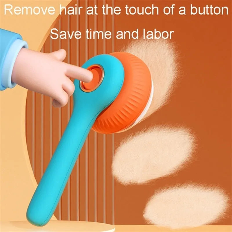 Blue and white self-cleaning pet grooming brush with massage slicker comb for cats and dogs.