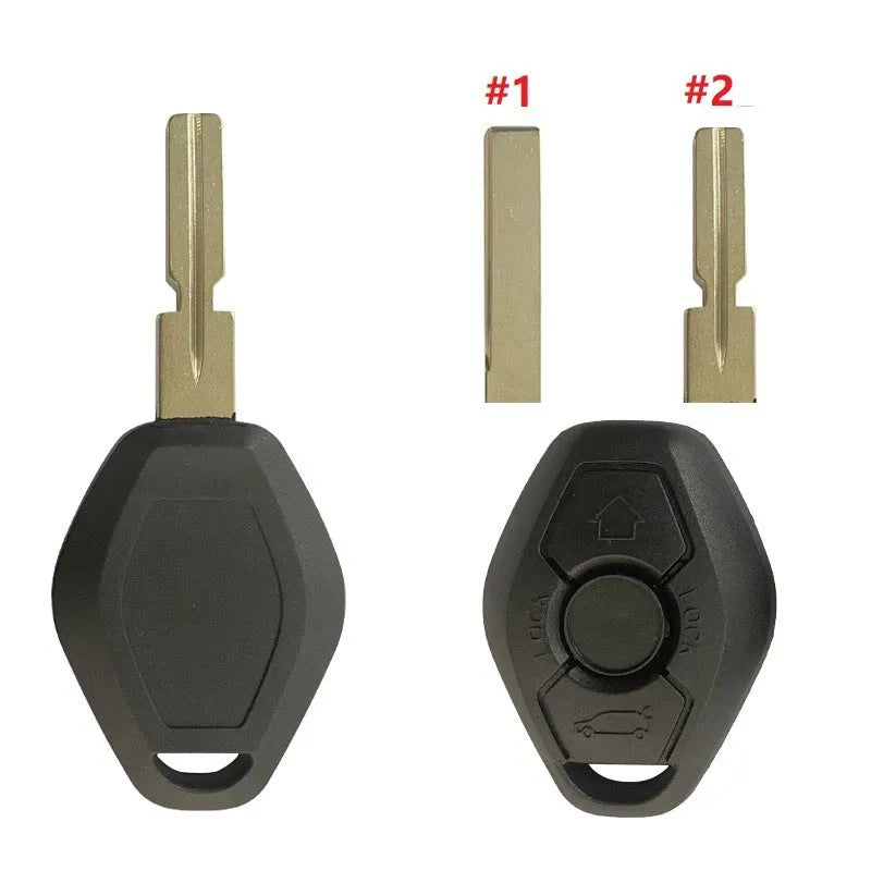 BMW EWS three-button straight remote key with ID44 transponder chip and HU58 blade.