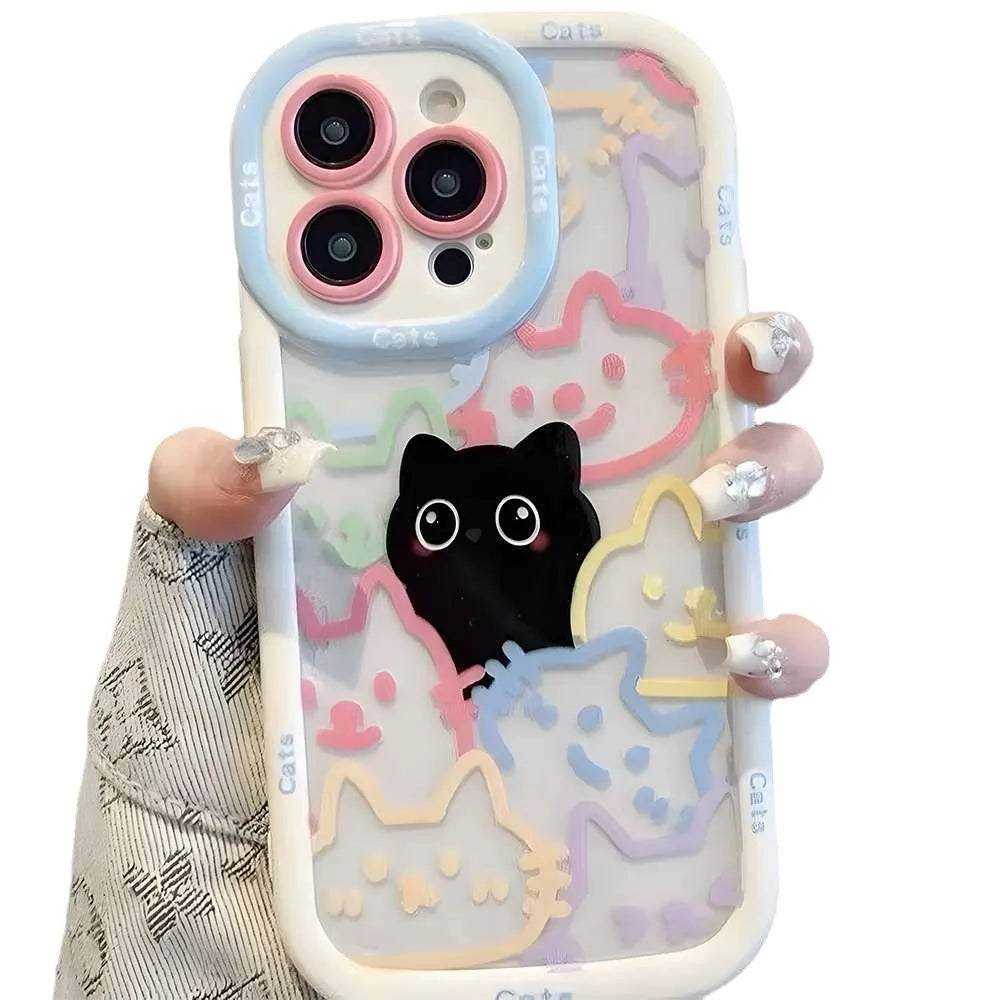 Colour Cat TPU phone case for iPhone 13 Pro Max, black colour, all-inclusive shockproof design