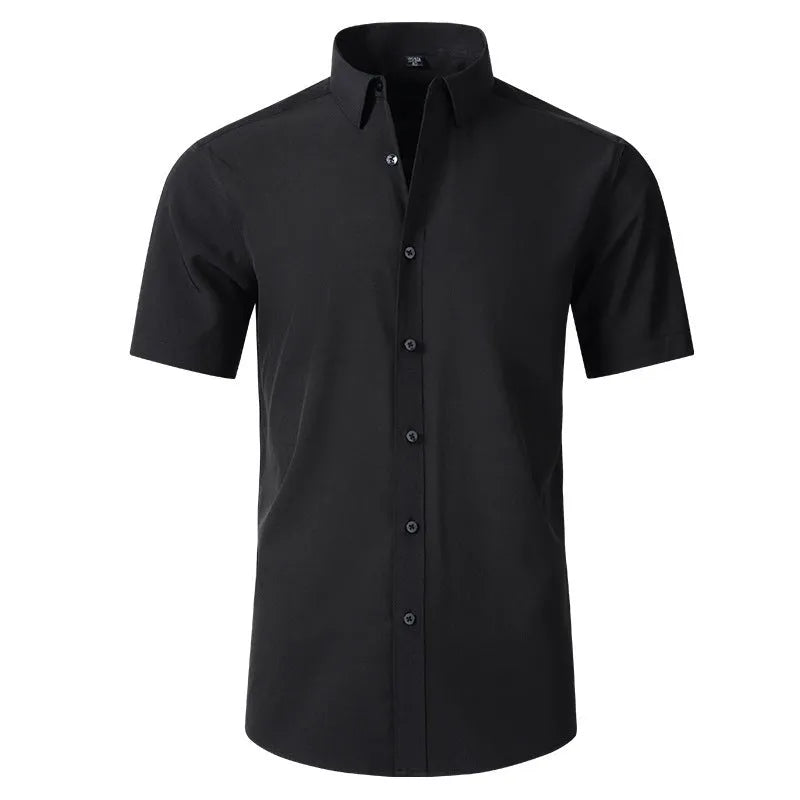 Korean slim-fit solid colour men's shirt, long sleeve, non-iron polyester blend, available in multiple colours