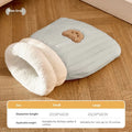 Cat sleeping bag nest with fleece fabric exterior and bear pattern in light brown colour