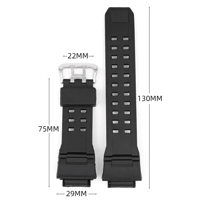 TPU camouflage pattern watch strap with silver buckle on a grey background.