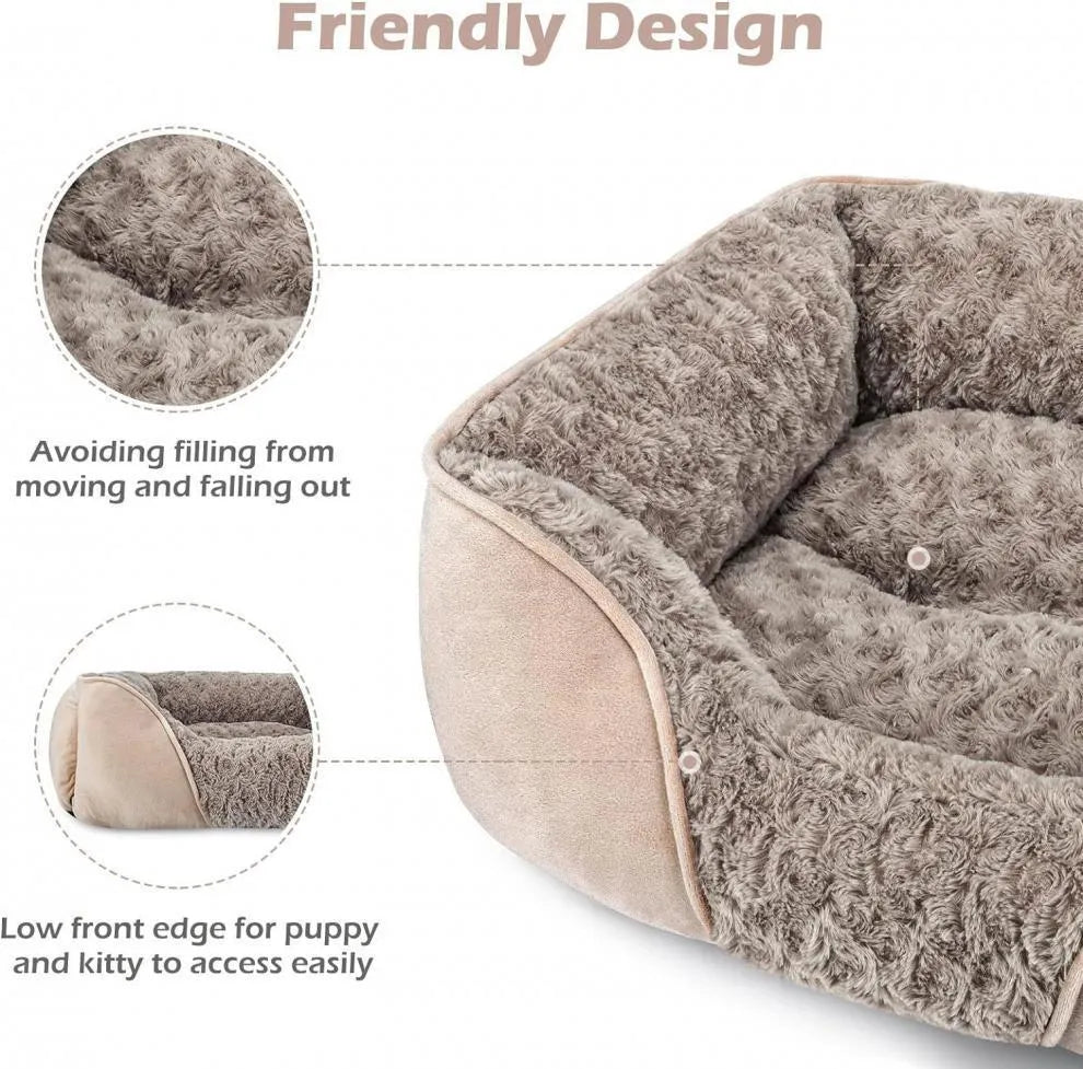 Beige and grey Golden Retriever stuffed soft pet kennel bed for dogs and cats