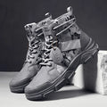 Camouflage tooling men's casual waterproof boots with round toe and low heel, black colour