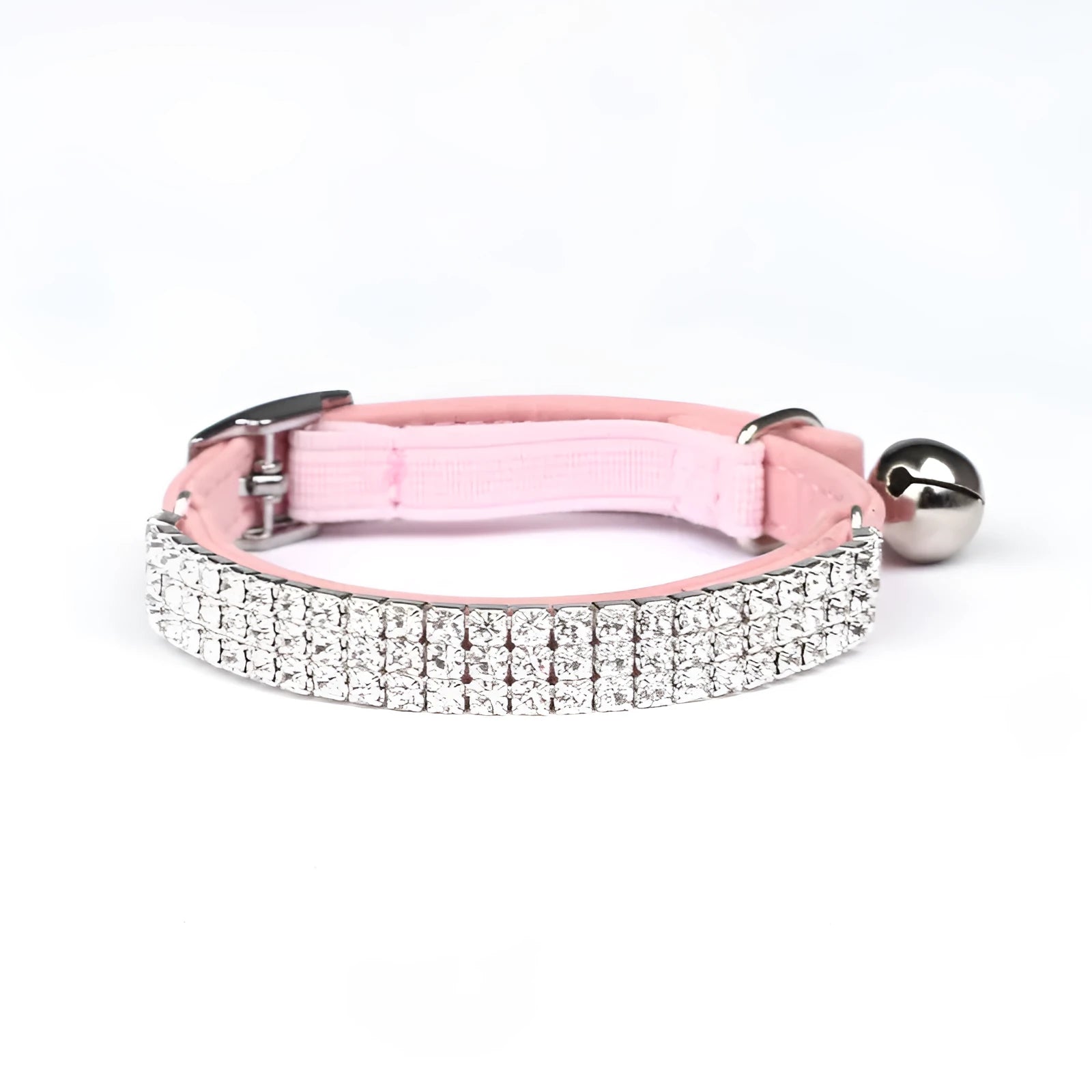 Adjustable red velvet cat collar with a silver rhinestone detail on the buckle.