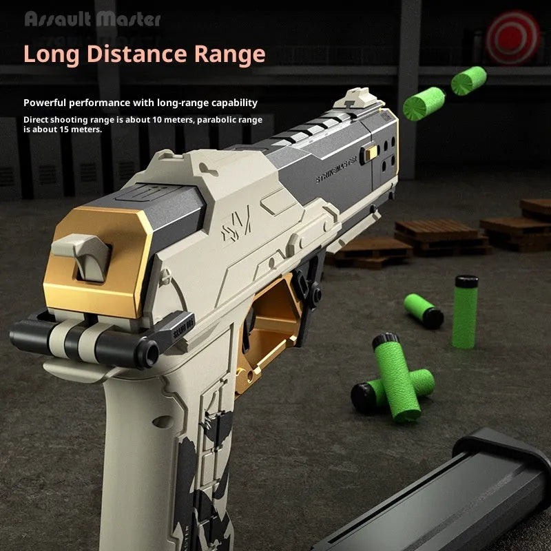 Nylon Attack Master SP50 soft bomb launcher toy in white with EVA soft balls and magazine
