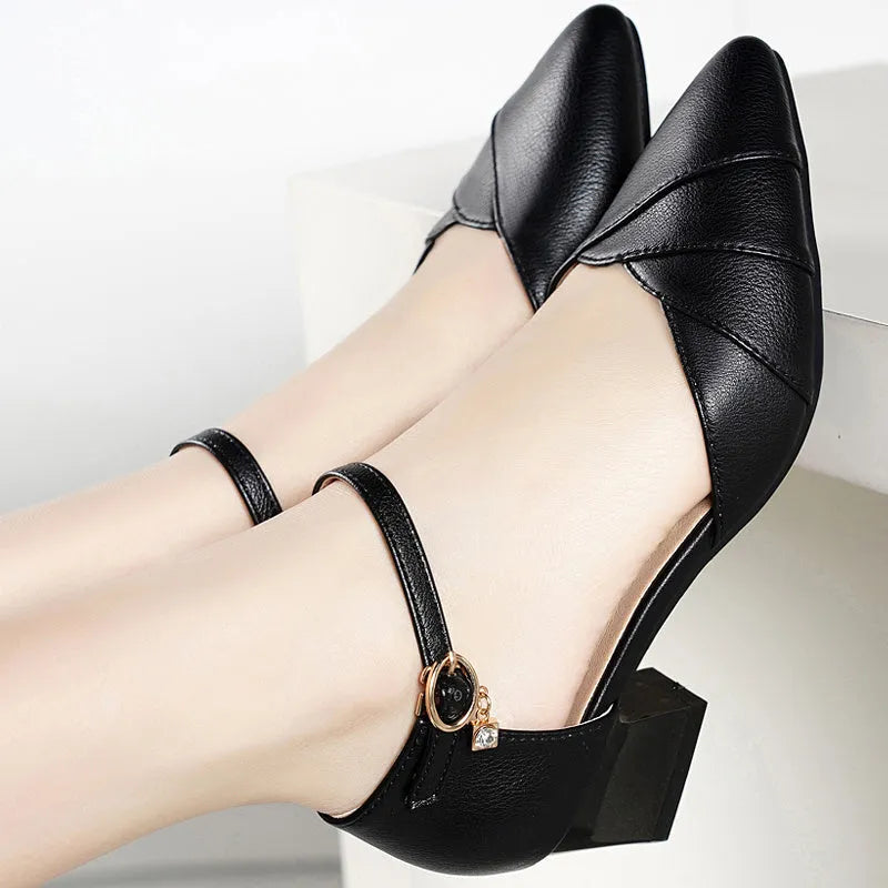 Women's high heel sandals with buckle fastening in apricot and black colour options