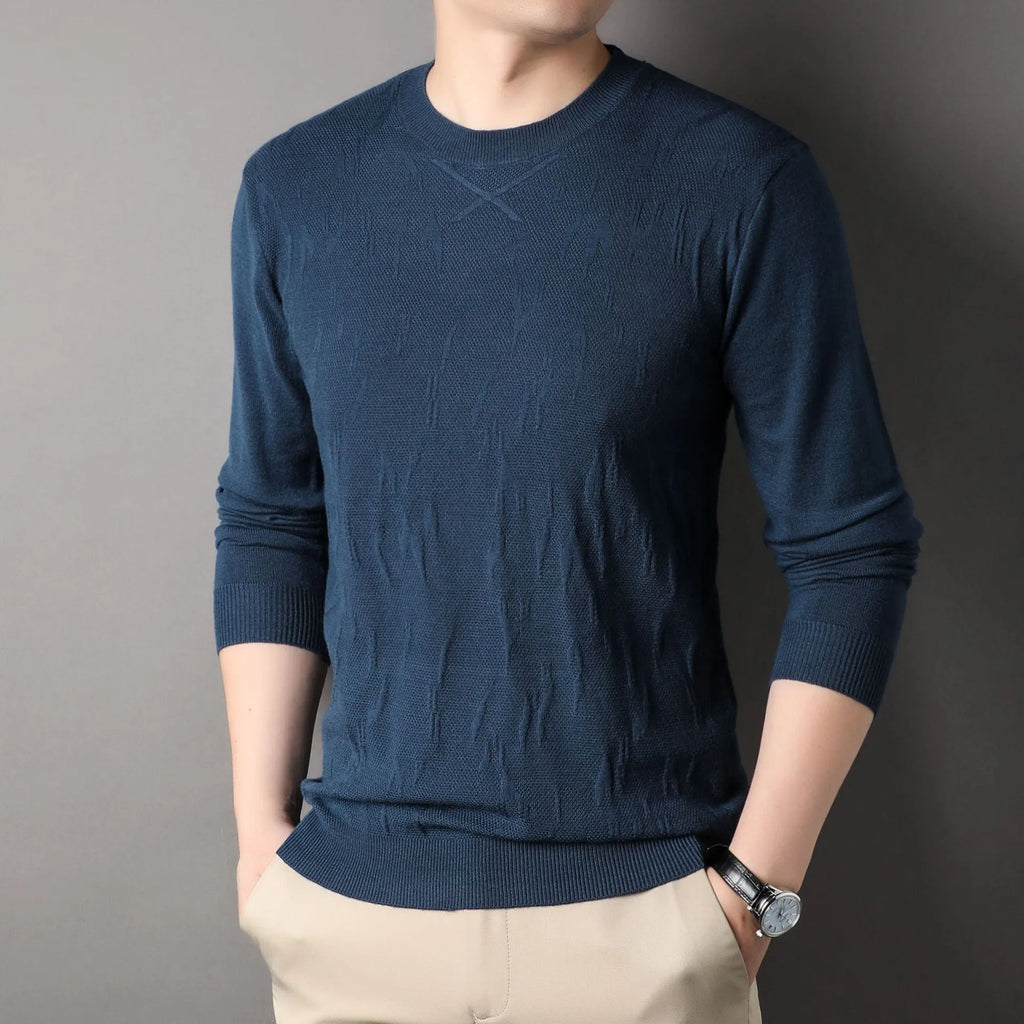 Men's solid colour polyester fibre loose fit long sleeve sweater in khaki, available in sizes M to 4XL