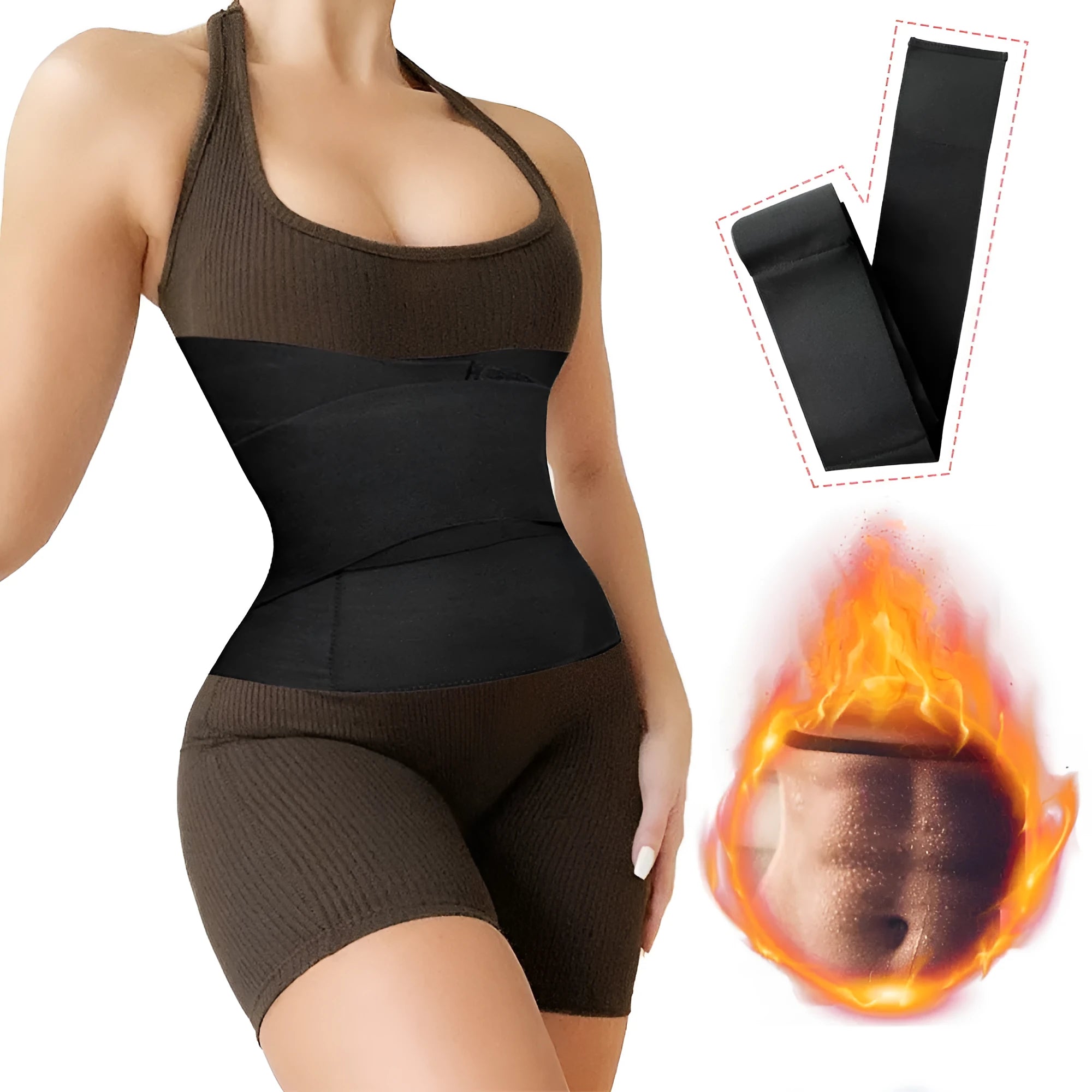 Waist training device yoga body sculpting restraint belt in black polyester