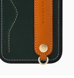 First layer cowhide leather phone case with card holder and lanyard for iPhone 15 Pro Max in blue and black