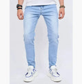 Men's light blue stretch slim-fit jeans cotton trousers side view