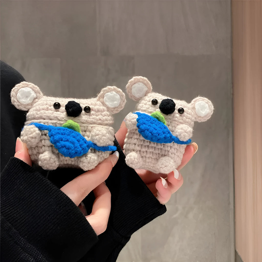Hand-knitted koala bear backpack design Airpods protective case for Apple Airpods.