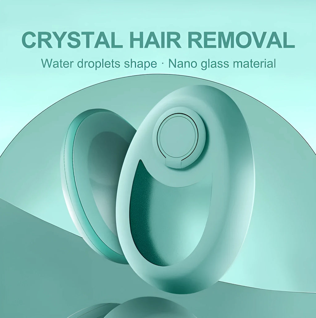 CJEER crystal hair removal eraser tool showing nano-glass surface and metal finger ring on back.