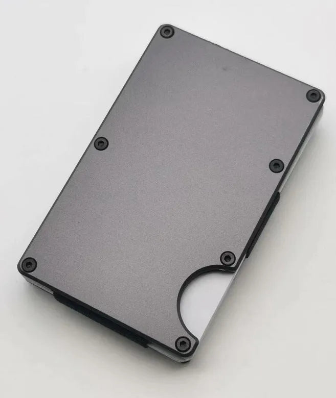 Aluminium grey carbon fibre wallet with seven credit card slots and RFID protection