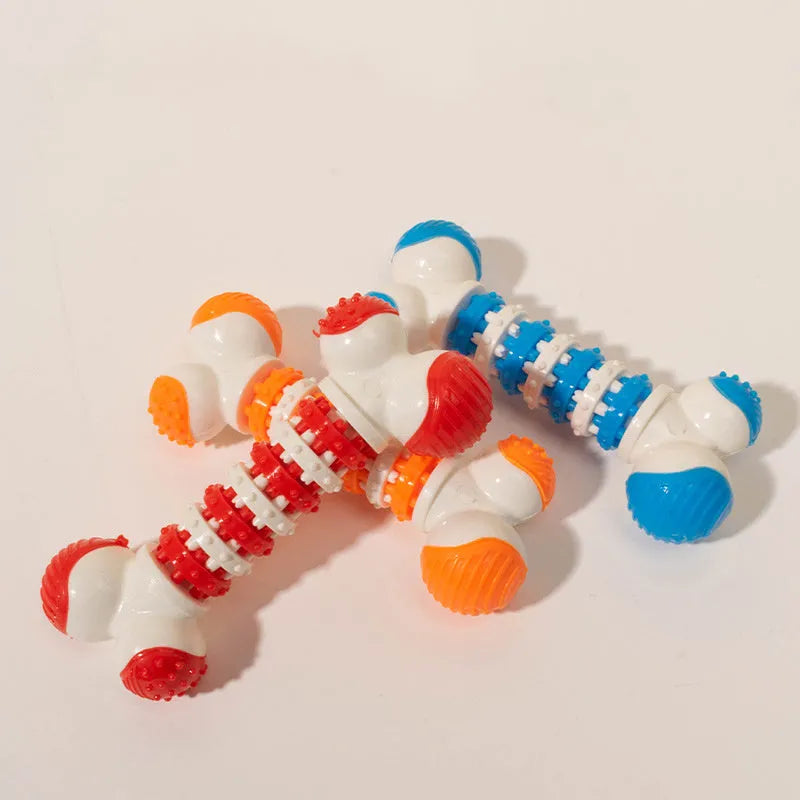 Blue bone-shaped interactive dog toy for small breeds with a treat holder in the centre.