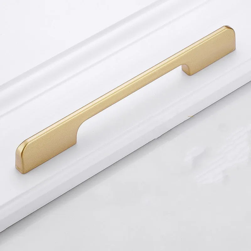 Modern gold T-shape single-hole cabinet handle made of aluminium alloy.