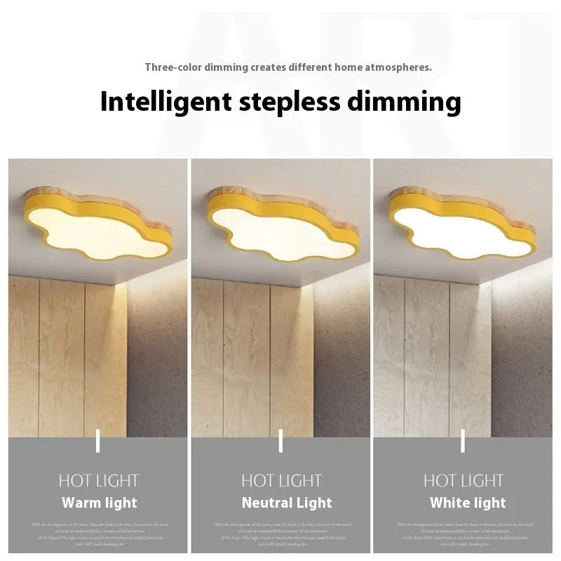 Modern cloud-shaped wood effect LED ceiling lamp for bedroom or study
