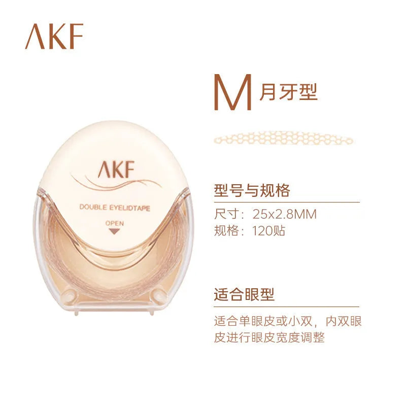 Double eyelid stickers in three lace patterns: Crescent S, Crescent M, and Olive M with 120 stickers per pack