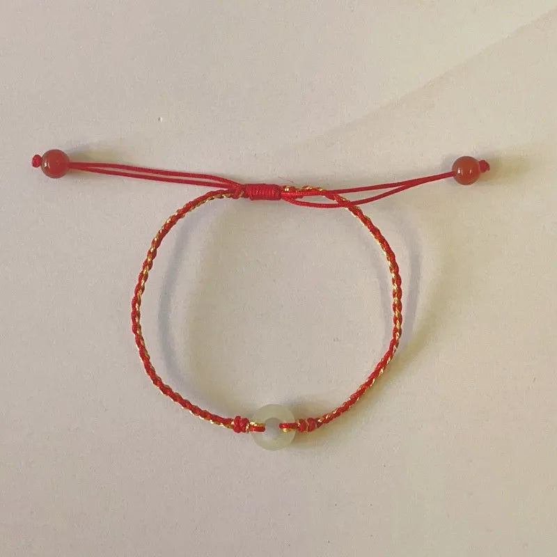 Red braided rope Hetian jade bracelet anklet set natural wave style certificate packaging