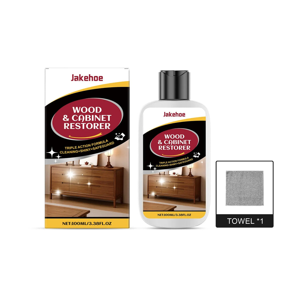 Wooden furniture scratch care kit with 100ml bottle and 20x20cm microfiber towel for surface maintenance