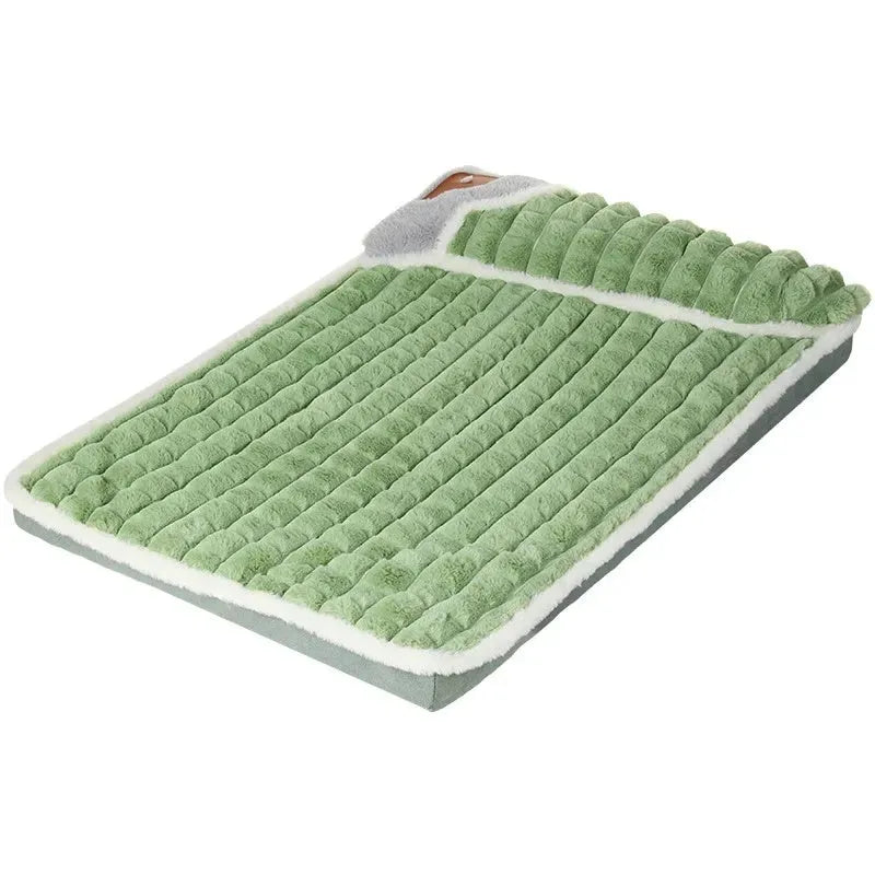 Washable dog mat with detachable cover in grey, shown on a wooden floor