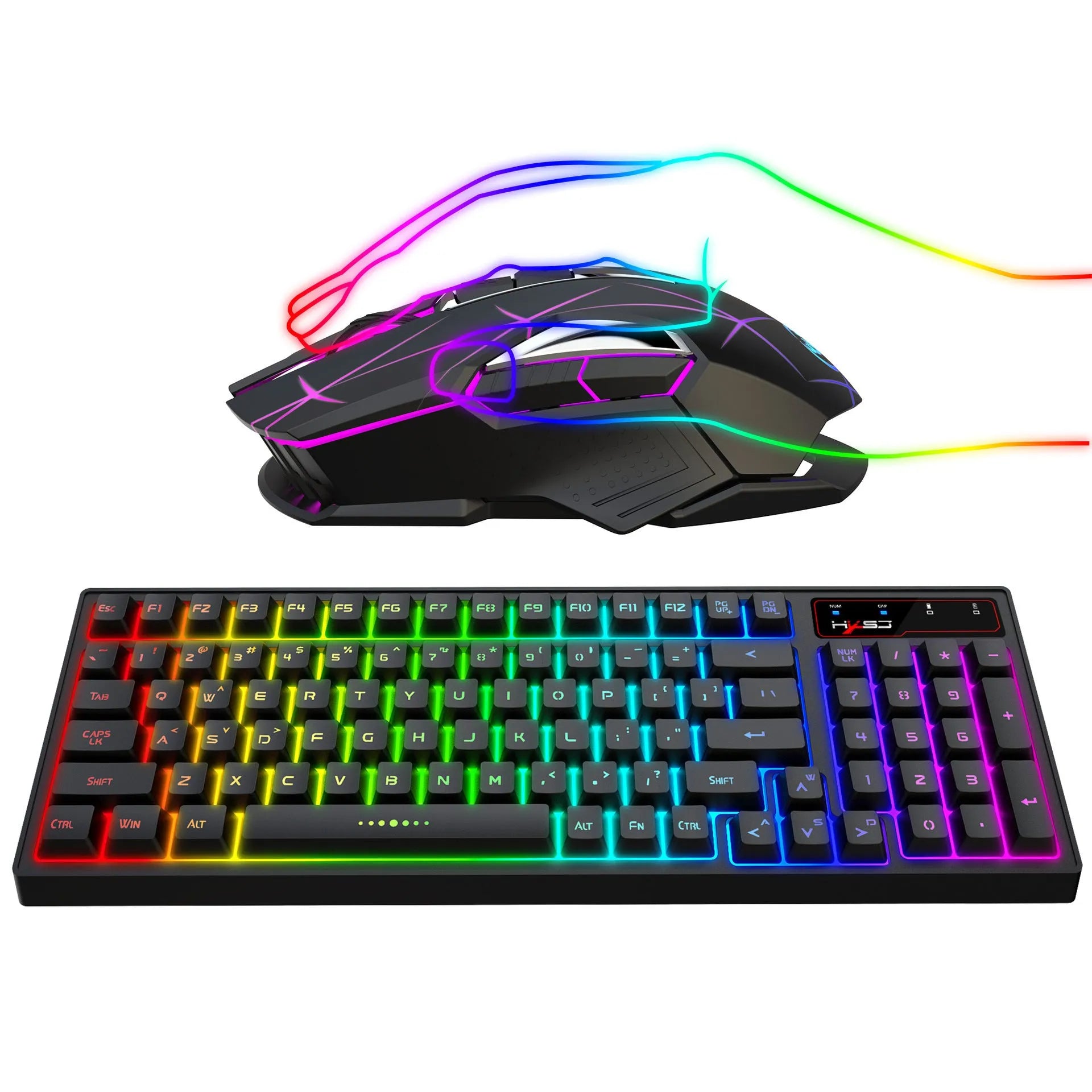 L99 wireless rechargeable 2.4G keyboard and mouse set with RGB lighting, 96 keys, and Type-C charging cable