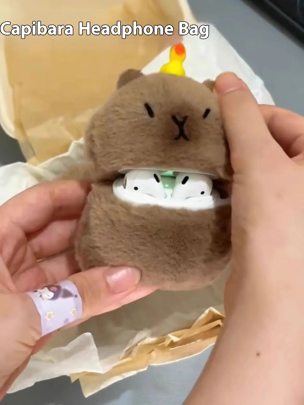Capabala cute capybara earphone case for AirPods with hanging accessories and pop ring