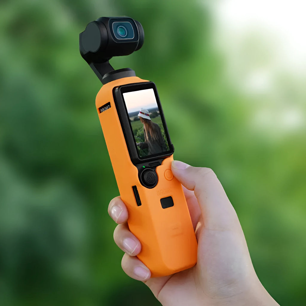 Silicone protective sleeve for PTZ camera body in black, red, or orange colour options