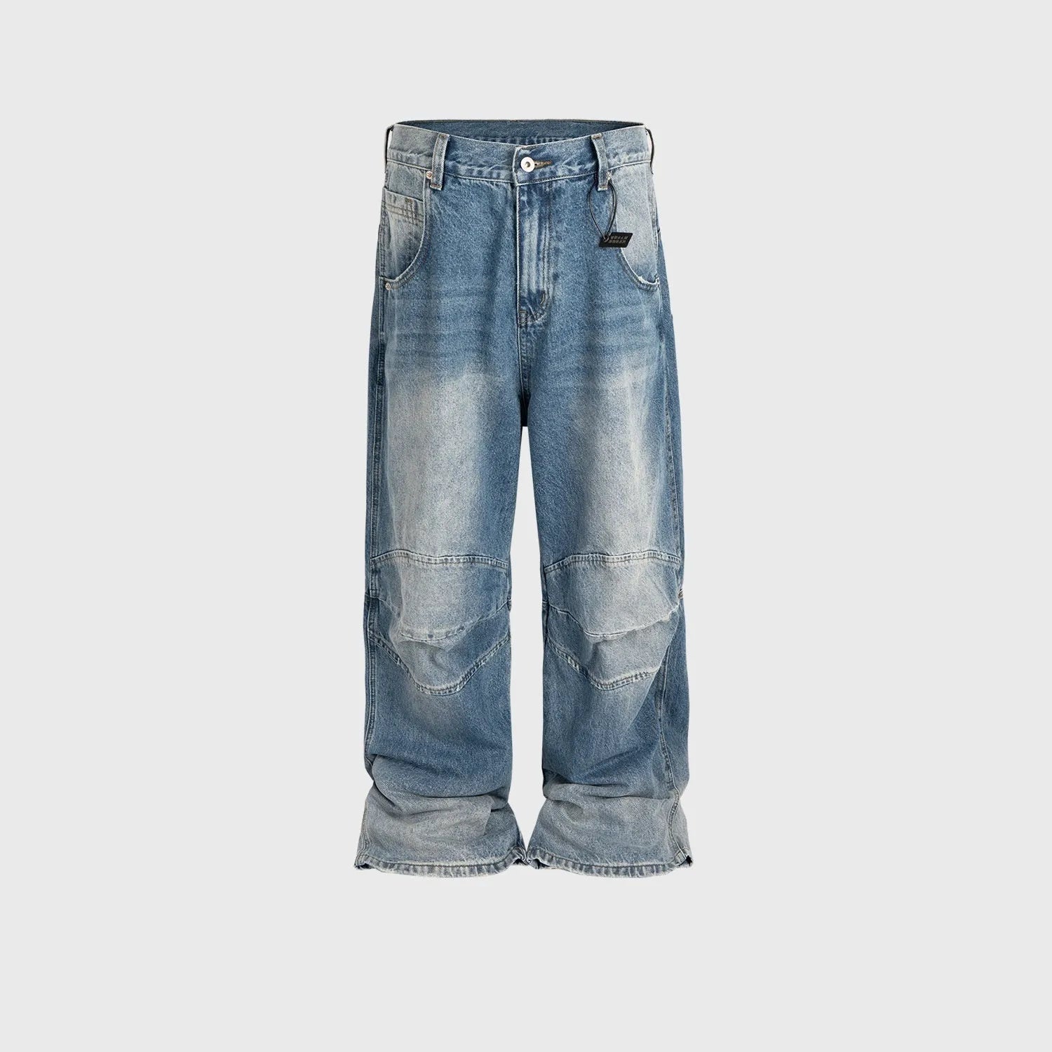Profile pleated baggy jeans in washed white-blue colour with straight-leg cut and zip fly