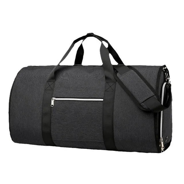 Black Oxford cloth storage bag with compartments for dry and wet item separation