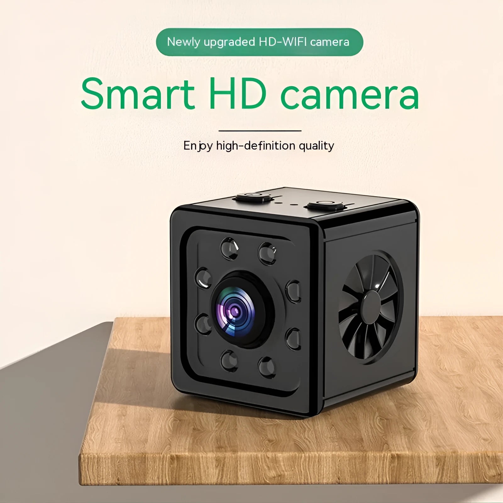 Black cubic K13 remote sports HD camera with mounting bracket on a white background.