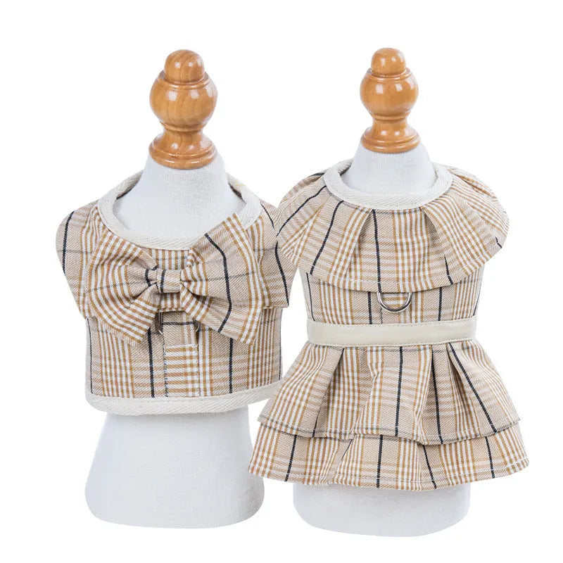 Dog chest harness vest with rope lead in milky white or purple skirt style
