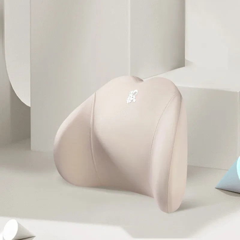 Heart-shaped car pillow set with headrest and lumbar support pillow in soft cotton, shown in assorted colours